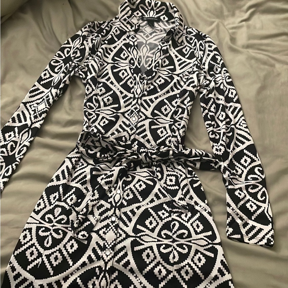 INC International Concepts White Black Collared Detail Button Up Dress Office - Picture 4 of 7